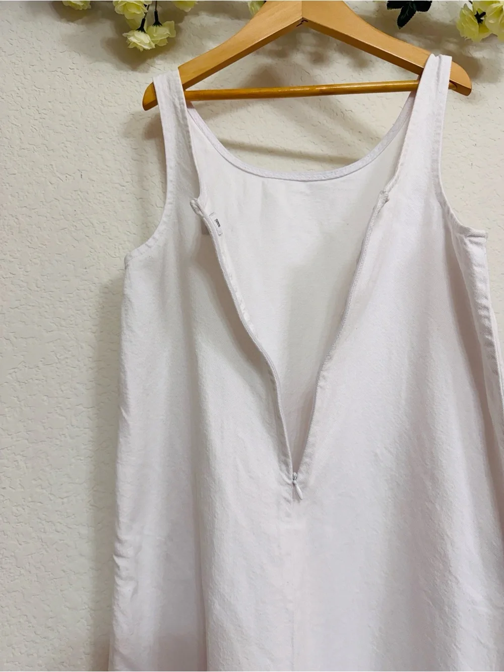 Zara • White Denim Overall Dress with Embroidered Pocket Detail